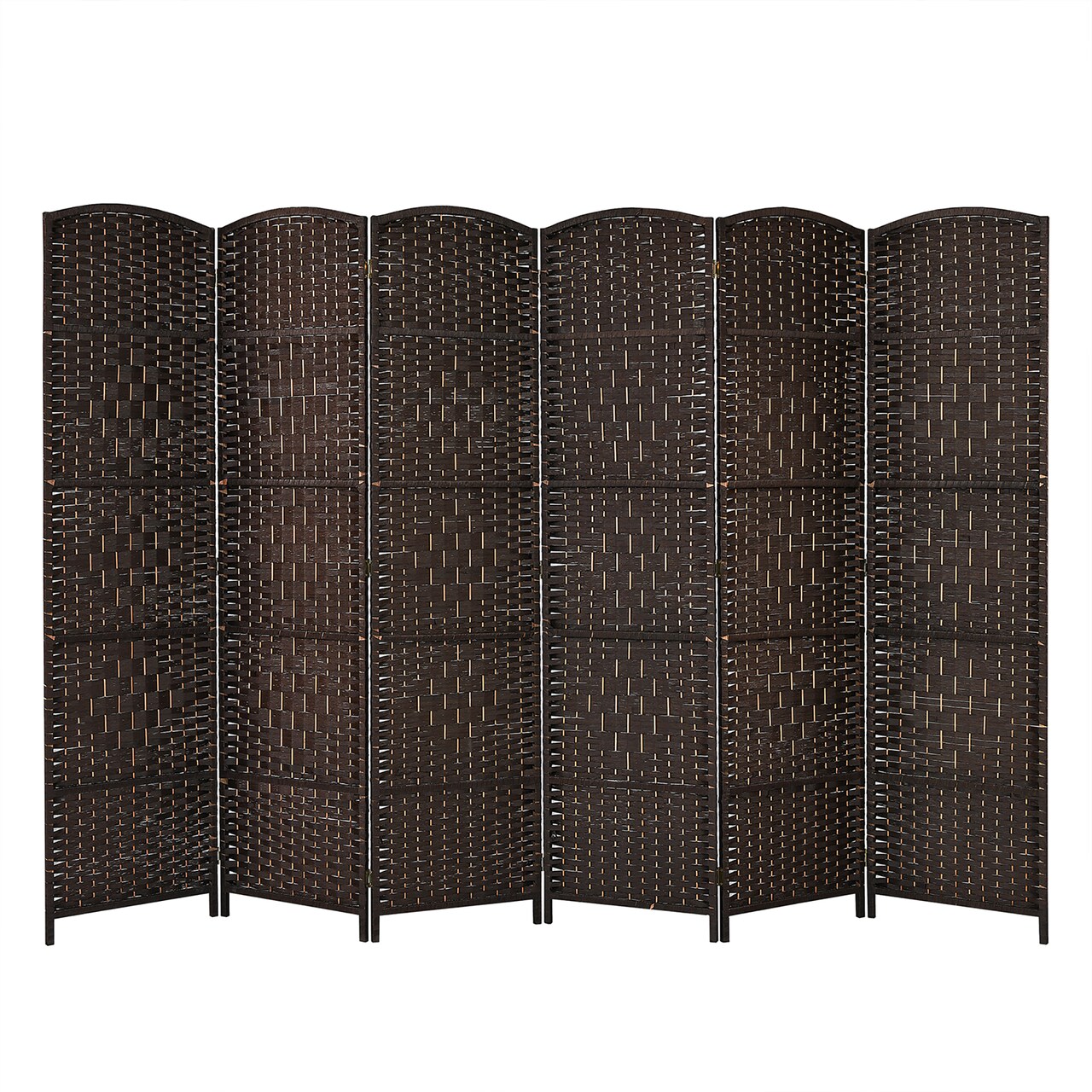 Costway 6-Panel Room Divider 6Ft Weave Fiber Folding Privacy Screen Brown\Black